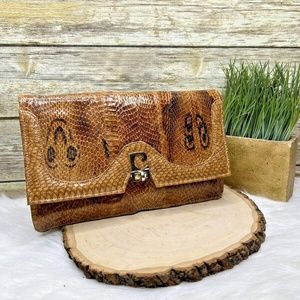 Vntg 70's Pierre Cardin Tan Brown Cobra Snakeskin Leather HandBag Clutch Purse